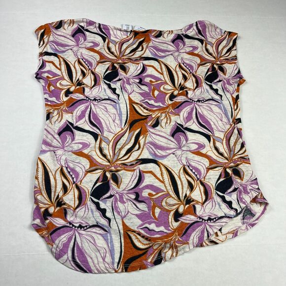Nicole Miller Linen Tee Medium Floral Artsy Bold Print Boho Shirt Lightweight - Picture 8 of 9